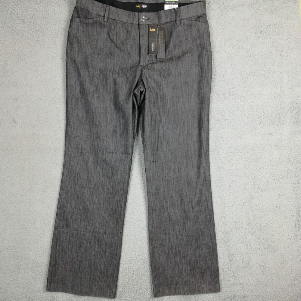 Lee Womens Pants Flex Motion Trouser Carbon Rinse Gray‎ Mid Plus Long 18L New